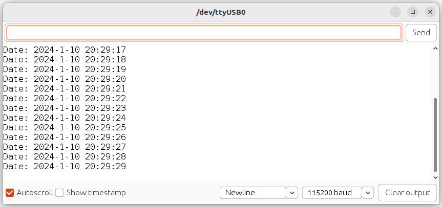 Serial monitor: DS3231 simple output testing