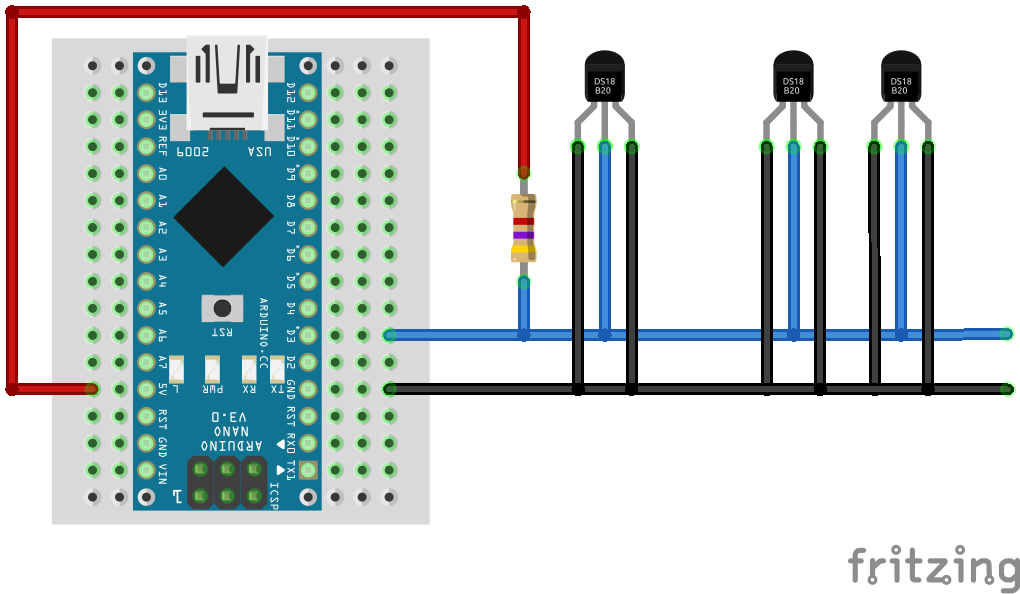 Arduino Nano wiring with DS18B20 in Parasite Mode