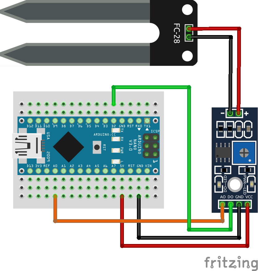 Moisture sensor wiring with Arduino Nano