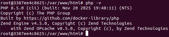 PHP 8.5 version check inside the Docker Container