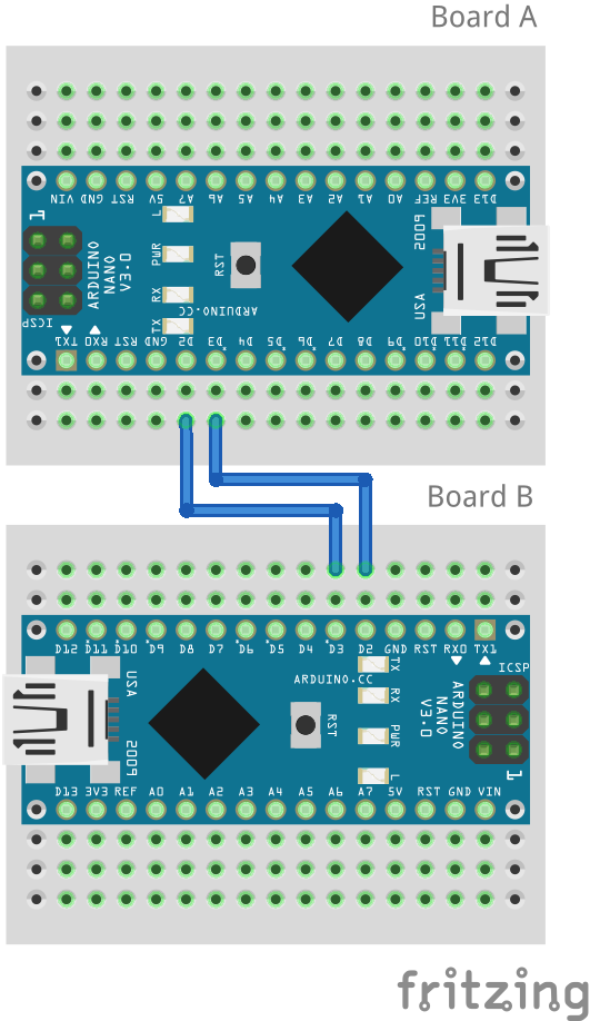Interconnected Arduino Nano boards